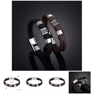 Braided leather men's bracelets in black and brown with secure magnetic metal clasps