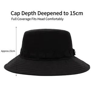 Unisex black sun protection fishing hat with a deep 15cm crown and wide brim for outdoors