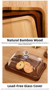 Macro view of acacia wood base with high-transparency lead-free glass dome lid