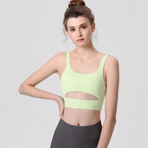 Soutien-Gorge De Sport Femmes Découpé Yoga Gilet Maintien Élevé Résistant Aux Chocs Nylon Spandex Respirant Sans Fil