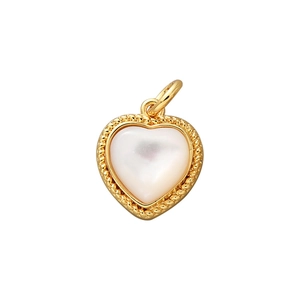 18K gold-plated heart pendant with mother of pearl inlay and elegant twisted border