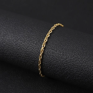 Macro view of 18K gold plated stainless steel rope chain with twisted spiral link detail