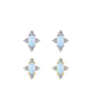 Elegant S925 silver stud earrings featuring rectangular opal stone and sparkling diamonds