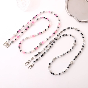 Beaded Crossbody Chain Phone Lanyard Flower Charm Bag Strap Metal Clasp Fashion Trendy Accessory For Women