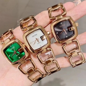 Women Minimalist Square Quartz Watch Hollow Stainless Steel Chain Bracelet Strap Elegant Rose Gold Fashion Wristwatch