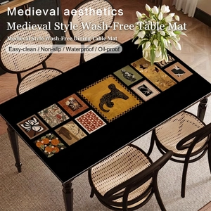 Waterproof leather placemat with vintage leopard floral pattern in a retro dining room