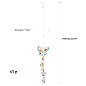 Detailed size specifications for crystal butterfly suncatcher with golden chain