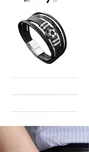 Detail view of woven soccer bracelet with specifications and magnetic clasp features