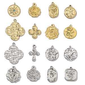 Stainless Steel Mirror Polished Rose Flower Cross Clover Pendants For DIY Necklace Jewelry Making Findings For Women