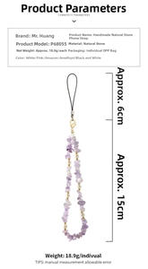 Détail du cordon de téléphone en pierre naturelle avec quartz et perles, longueur 15 cm