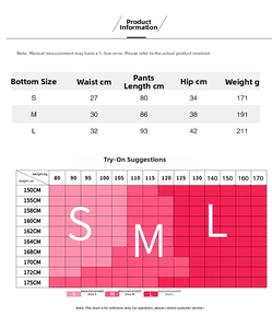 Size chart for seamless yoga leggings with waist and hip measurements in S, M, L
