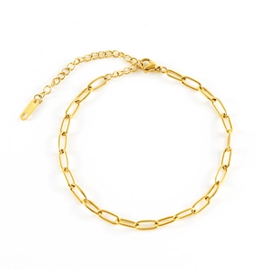 Minimalist 18K gold plated stainless steel paperclip chain anklet with lobster clasp