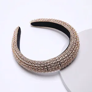 Baroque style padded headband with champagne rhinestones and black velvet lining