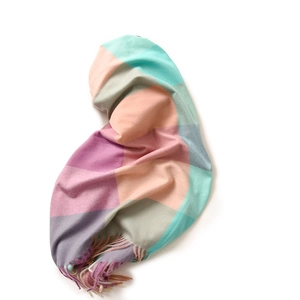 Elegant plaid scarf with pastel stripes and soft tassels for autumn and winter warmth