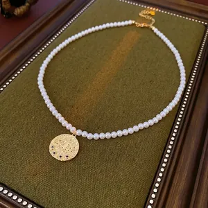 Collier Pendentif Mauvais Œil Avec Künstliche Perle D'imitation Et Zircon Coloré Cuivre Plaqué Or Style Rétro Français Pour Femme