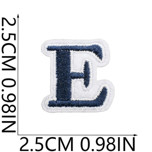 Mini navy blue embroidered letter E patch with white border for clothing 2.5cm size