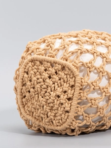 Handmade woven cotton rope bucket bag with inner lining for summer beach vacations