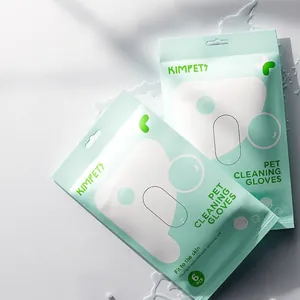 Waterless pet cleaning gloves for dogs and cats in mint green 6-piece packaging