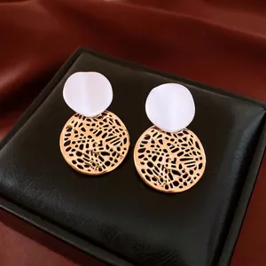 Orecchini Pendenti Rotondi Traforati Rame Placcato Oro Con Perno In Argento 925 Sterling Vintage Geometrici Donne
