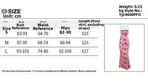Detailed size guide table for women's floral slim camisole dress with measurements