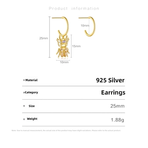 Spécifications de taille détaillées des boucles d'oreilles scarabée en argent S925
