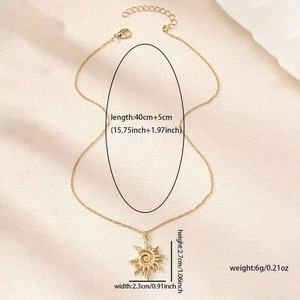 Detailed spec diagram showing dimensions and 6g weight of sun swirl alloy pendant