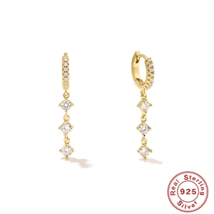 925 Sterling Silver Tassel Drop Earrings Gold Plated Geometric Round Cubic Zirconia Long Chain Jewelry For Women