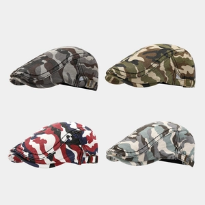 Camouflage Cotton Flat Cap Newsboy Ivy Hat For Men Women Adjustable Side Buckle Retro Streetwear Breathable