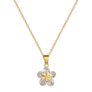 Elegant gold necklace with sparkling zircon flower pendant and gold star center detail