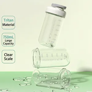 750ml Tritan protein shaker bottle with scale for fitness, showing multiple green units