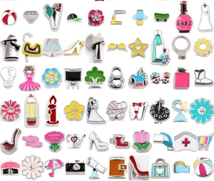 Assorted enamel alloy floating charms featuring colorful shapes and letters for DIY jewelry