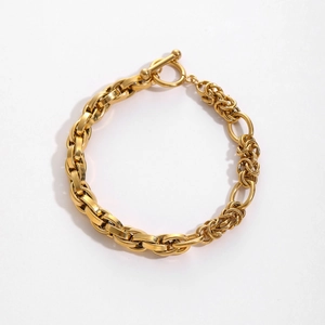 Bracelet à maillons épais dorés style industriel avec fermoir à bascule OT classique