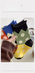 Detail of high-quality combed cotton socks featuring polka dots and breathable texture