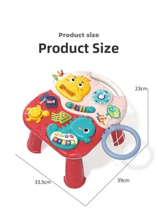Detailed dimensions of the multifunctional baby learning table with interactive toy features