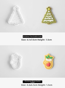 Christmas cookie mold set with tree and glove shapes including dimensions and 1.5cm height