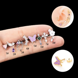 Lot de 8 boucles d'oreilles en acier inoxydable avec motifs cœur et papillon