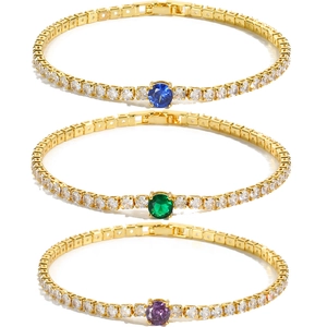 Luxury gold-plated tennis bracelets with multicolored zircons in blue, green, and purple