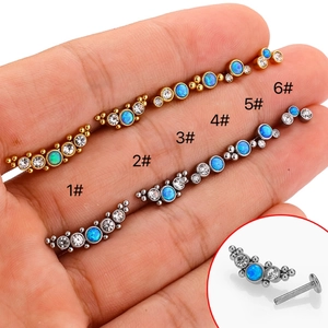 316L Stainless Steel Opal Zirconia Labret Stud Internal Thread Lip Ring Cartilage Earring Piercing Jewelry For Women Men