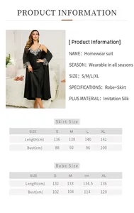 Detailed size guide for faux silk floral nightgown set featuring robe and slip dress