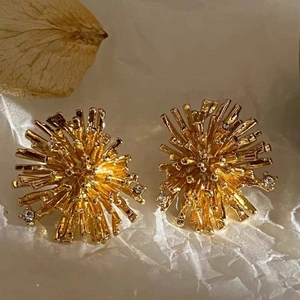 Fireworks Shape Stud Earrings With 925 Sterling Silver Earring Post Elegant Copper Rhinestone Jewelry For Women
