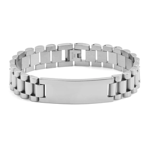 Verstellbares silbernes Edelstahl-Armband mit blanker Identitätsplatte für Herren