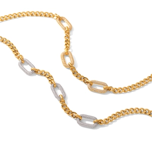 Collana cubana bicolore con pavé di cristalli scintillanti per donna alla moda