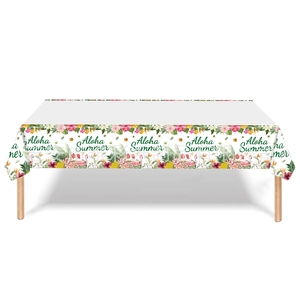 Hawaiian party tablecloth with tropical flamingo and palm leaf Aloha Summer print