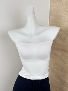 Detail of white high-elastic tube top showing the premium knit fabric and smooth seamless hem