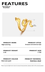 Macro detail of adjustable stainless steel snake ring showing gold and silver finishes