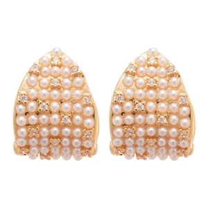 Elegant gold arch earrings with white pearls and sparkling cubic zirconia for women
