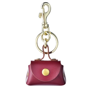Vintage red leather mini bag keychain with gold metal clasp and ring for car keys