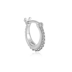 Detailed view of S925 sterling silver hoop earrings with outer bead texture and S925 hallmark