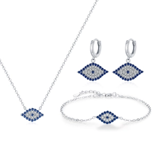 S925 sterling silver evil eye jewelry set with blue zircons necklace earrings bracelet