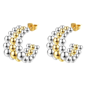 Chic 18k gold and silver beaded drop earrings in high-shine stainless steel for women